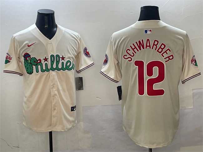 Mens Philadelphia Phillies #12 Kyle Schwarber Cream Phanatic Limited Stitched Jersey->philadelphia phillies->MLB Jersey
